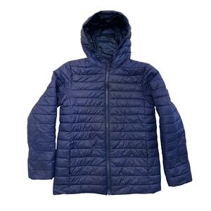 Lands End Kids Navy Blue Primaloft Packable Puffer Jacket Hooded Large 10-12